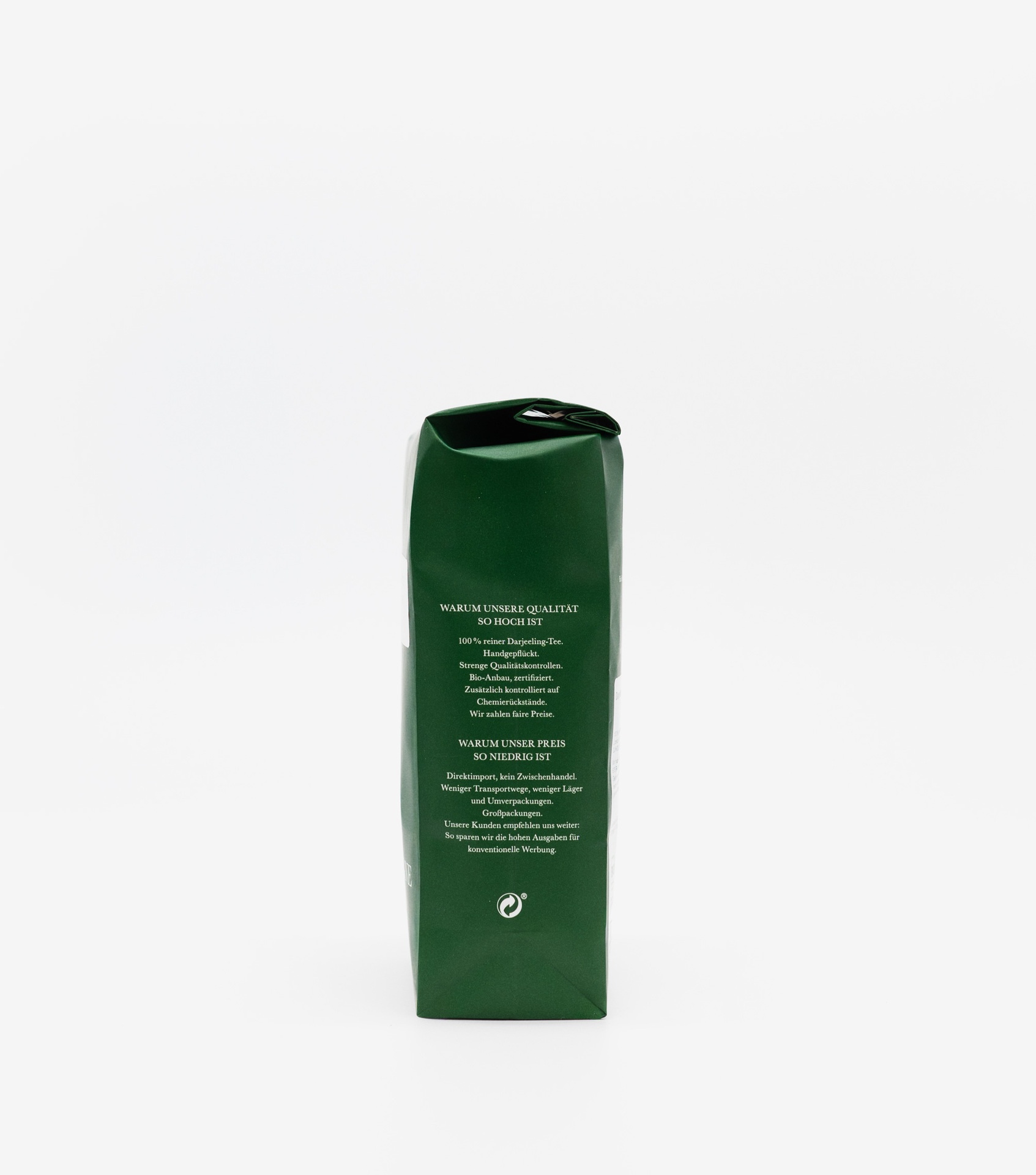 Packung Darjeeling Gartentee, Seitenansicht